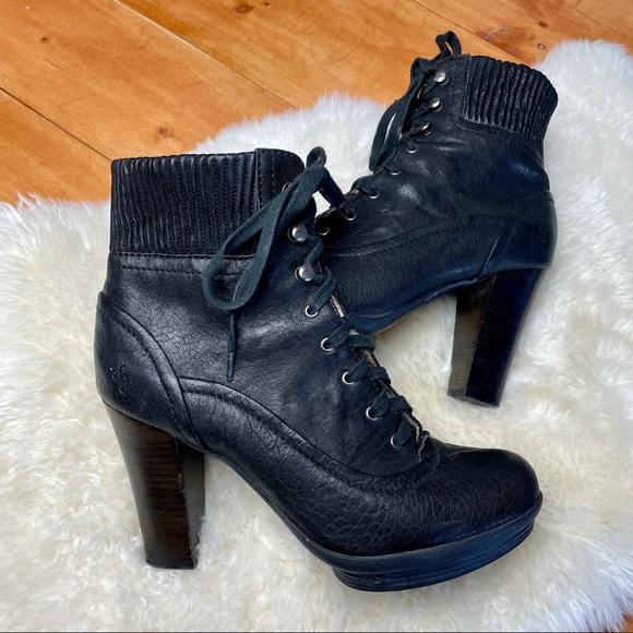 FRYE Mimi Black Leather Lace Up Heeled Boot - Picture 2 of 5